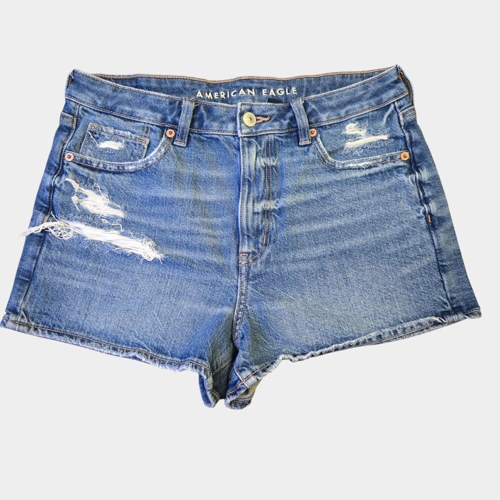 American Eagle Strigid Ripped Denim Mom Shorts Medium Wash 6 Casual Streetwear